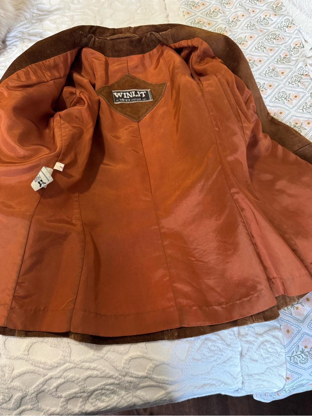 🤎 Vintage 80s Winlit Cognac Suede Leather Blazer Jacket Size 7 - Picture 11 of 16